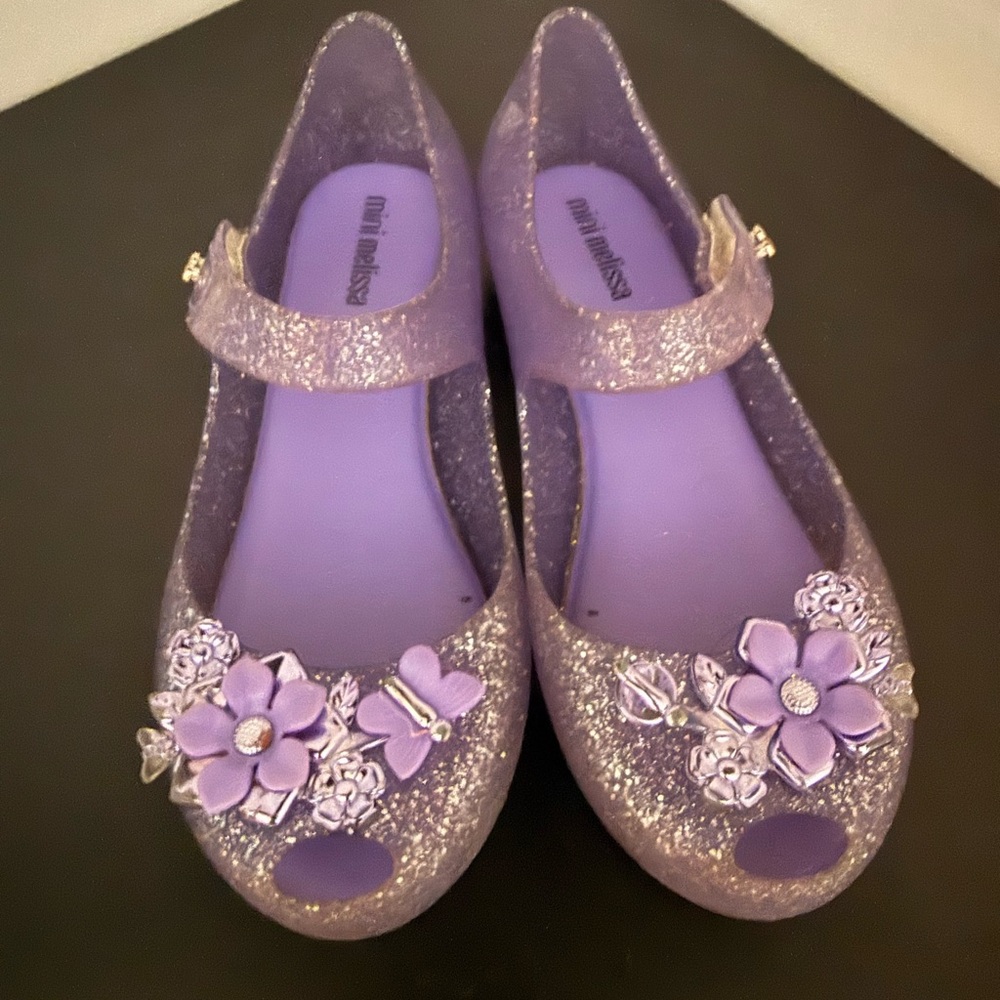 Mini Melissa Lavender Glitter Floral Sandals